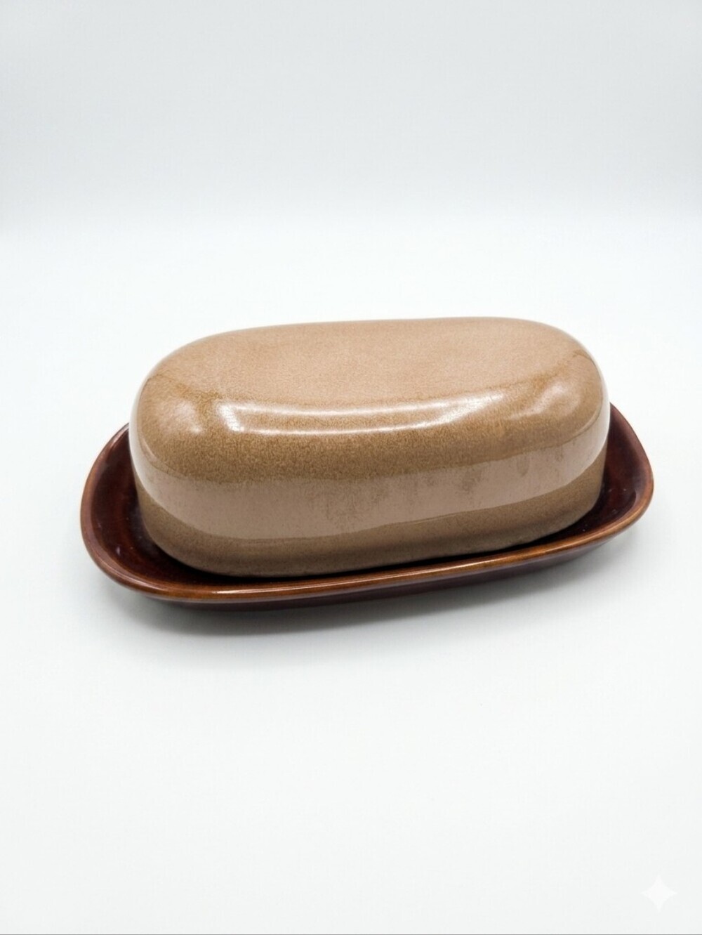 Sango Nova Brown 4933 Ceramic Butter Dish with Lid 8" Vintage Stoneware